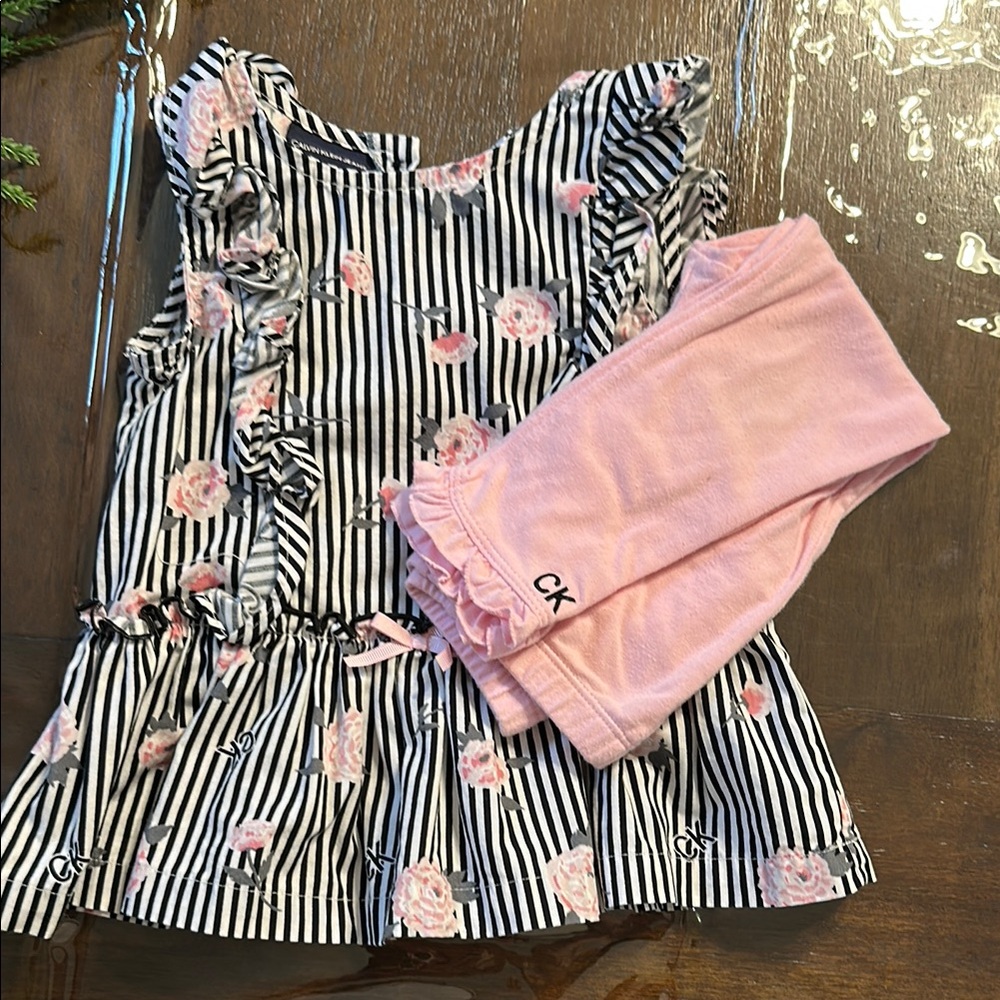 Calvin Klein Striped Floral Top and Pink Leggings Set